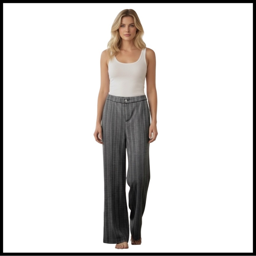 Lysse Women's Herringbone Wide-Leg Dress Pants. Black, Gray Size Small